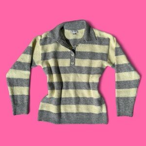 yellow and grey stripe collared button down polo sweater!